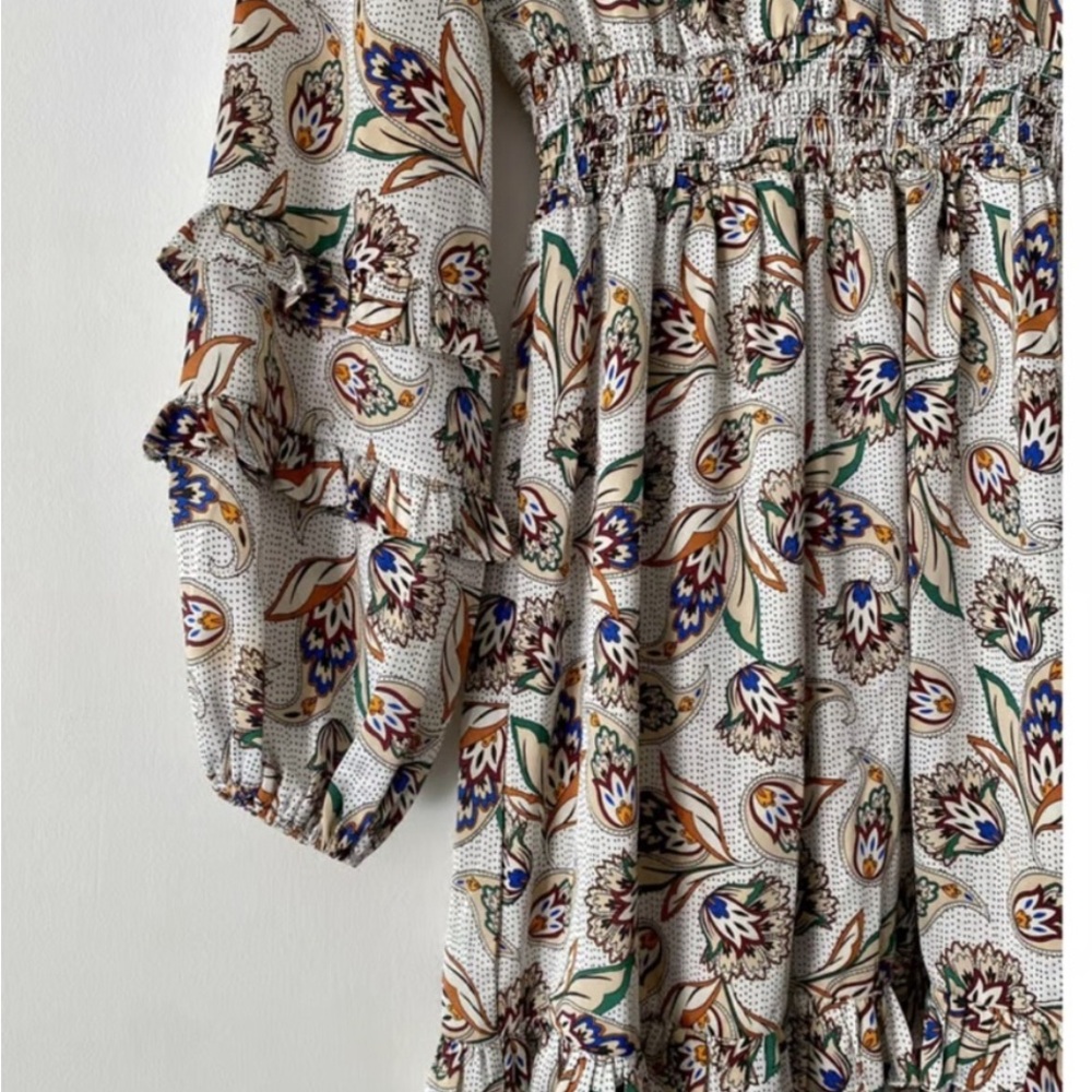 MAJE Paisley V-Neck Dress with Ruffled Sleeves - Picture 5 of 8